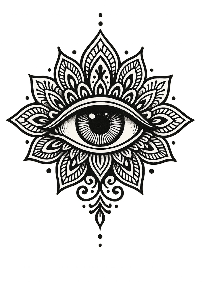 Tattoovorlage stilisiertes Auge mit mandalaartigen Mustern