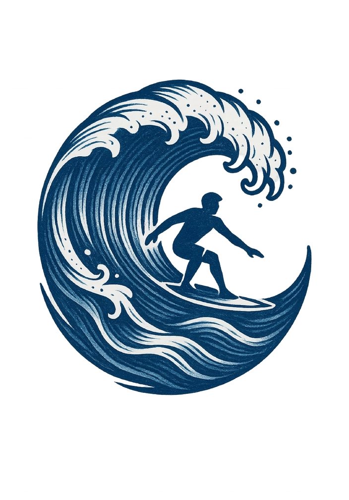 Tattoovorlage Surfer auf stilisierter Welle