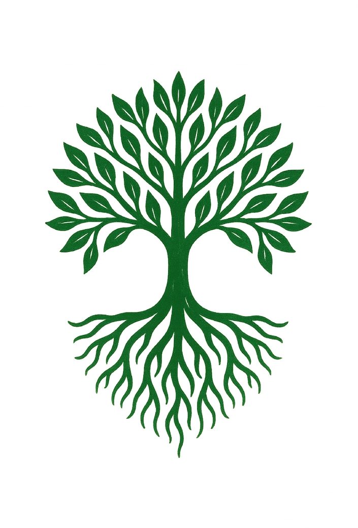 Tattoovorlage - Symmetrischer Baum mit Wurzeln und Ästen