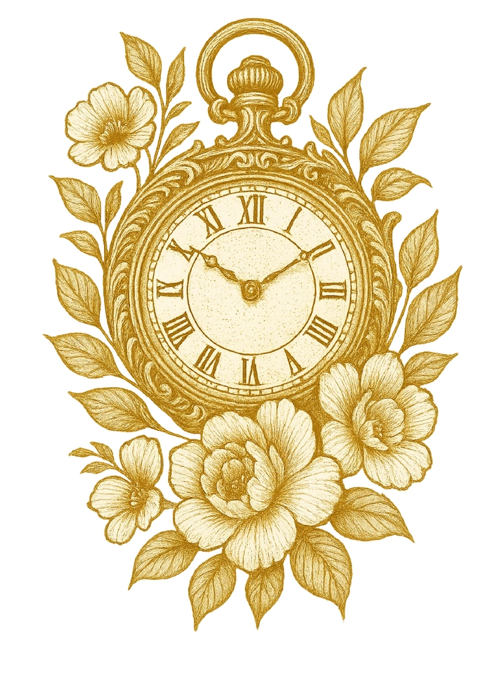 Tattoovorlage Uhr mit floralen Akzenten für Unterarm