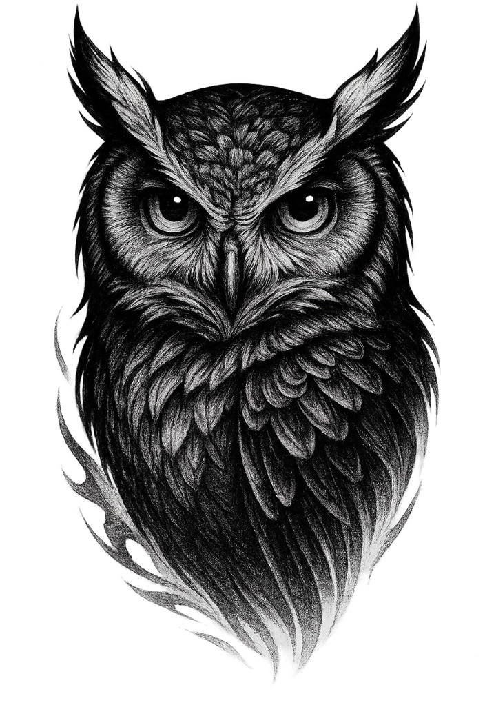 Tattoovorlage Uhu mit eindrucksvoller Ausstrahlung