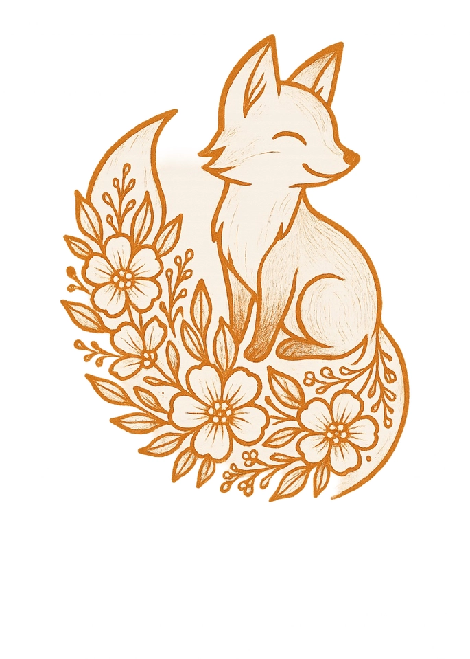 Tattoovorlage verspielte Fuchsfigur mit Blumenmuster