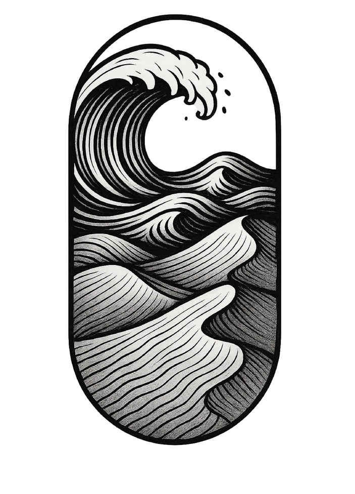 Tattoovorlage von Wellen und Sanddünen für das Oberschenkel-Tattoo