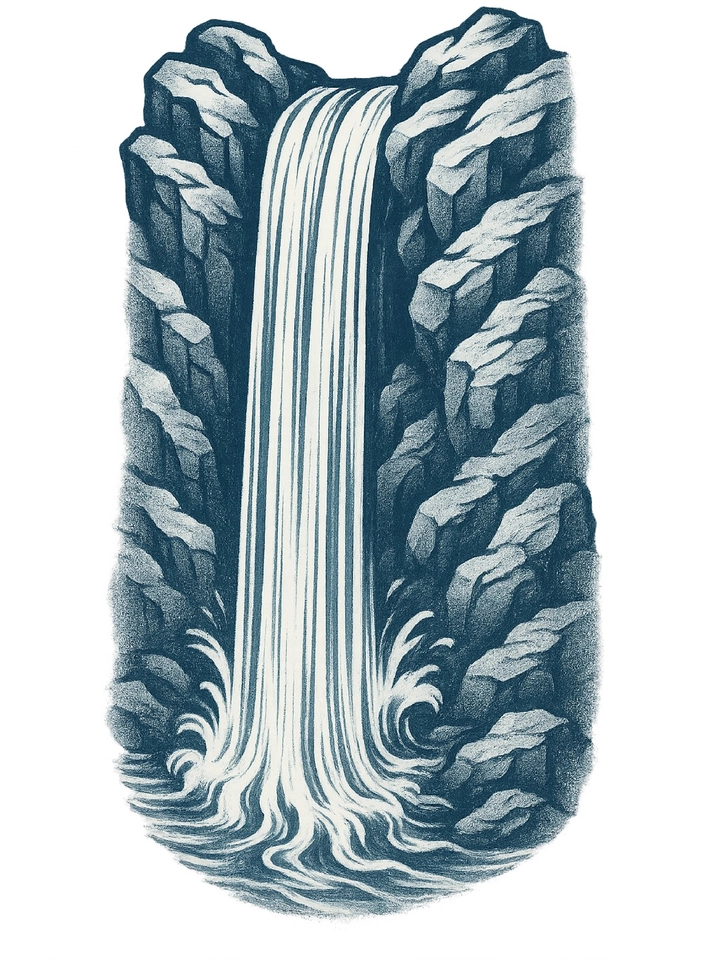 Tattoovorlage Wasserfall zwischen Felsen für Männer