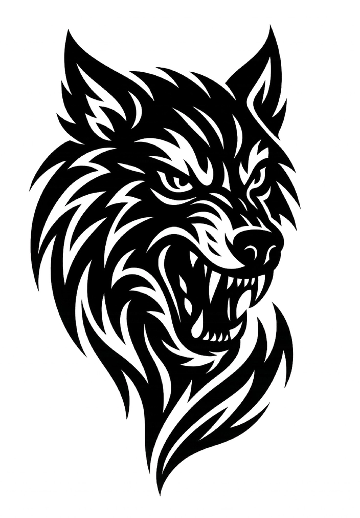 Tattoovorlage Wolf Kopf Tribal Design für Schulter