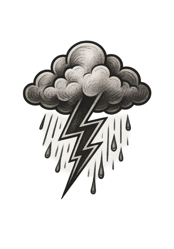 Tattoovorlage Wolke mit Blitz und Regen