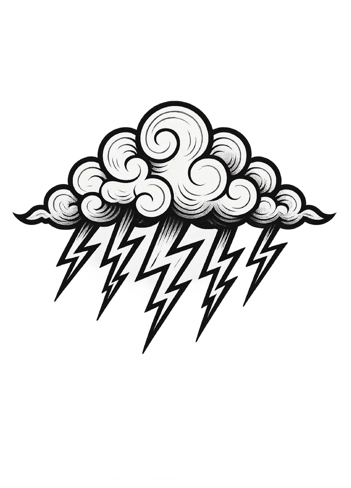 Tattoovorlage Wolke mit Blitzen in Schwarz-Weiß