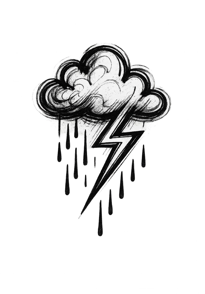 Tattoovorlage Wolke mit Regen und Blitz