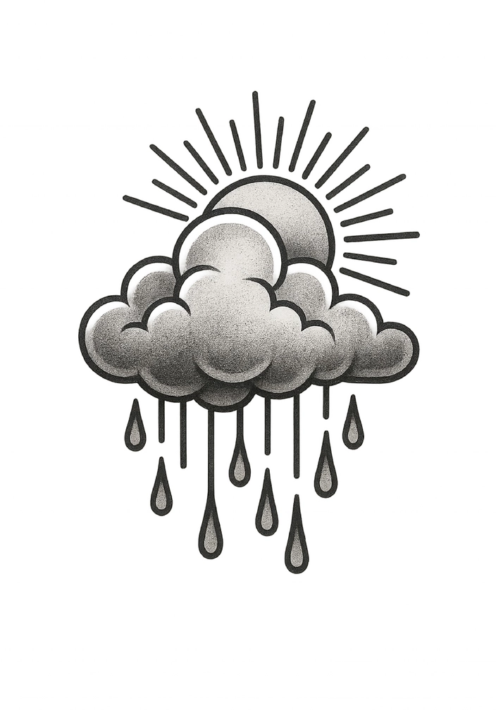 Tattoovorlage Wolke mit Regen und Sonne