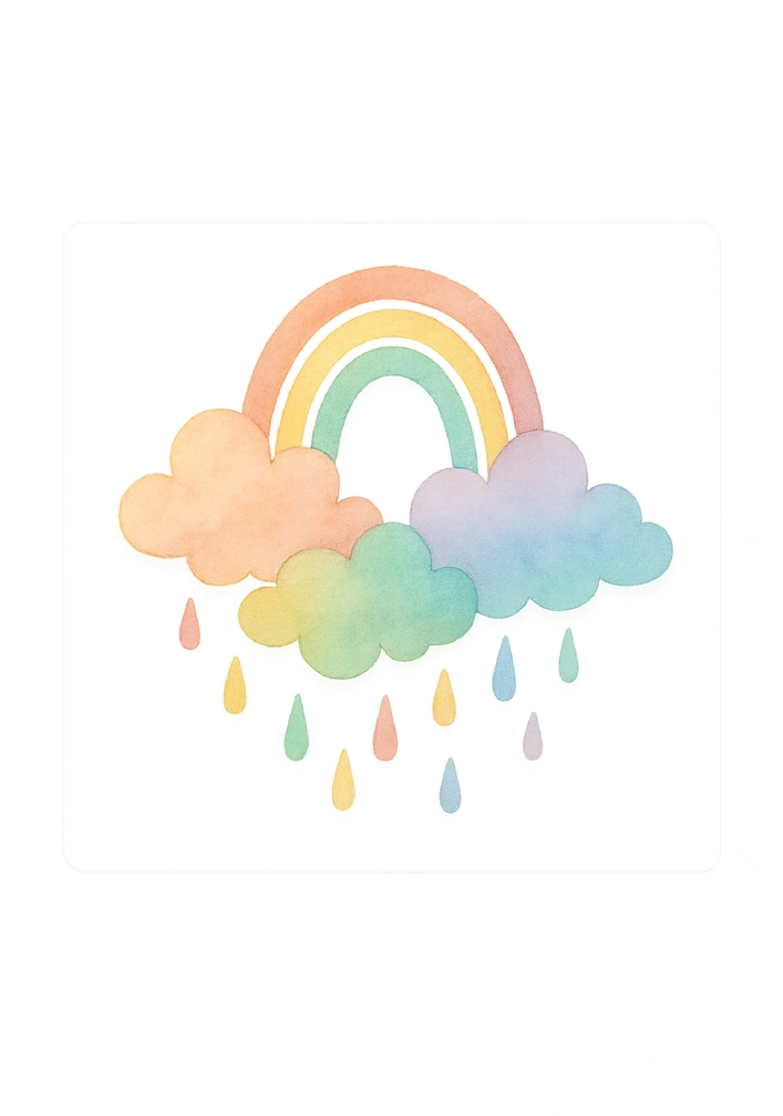 Tattoovorlage Wolken und Regenbogen in sanften Farben