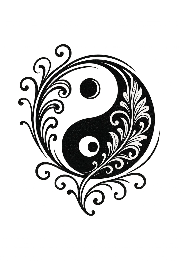 Tattoovorlage Yin-Yang-Symbol mit geschwungenen Linien