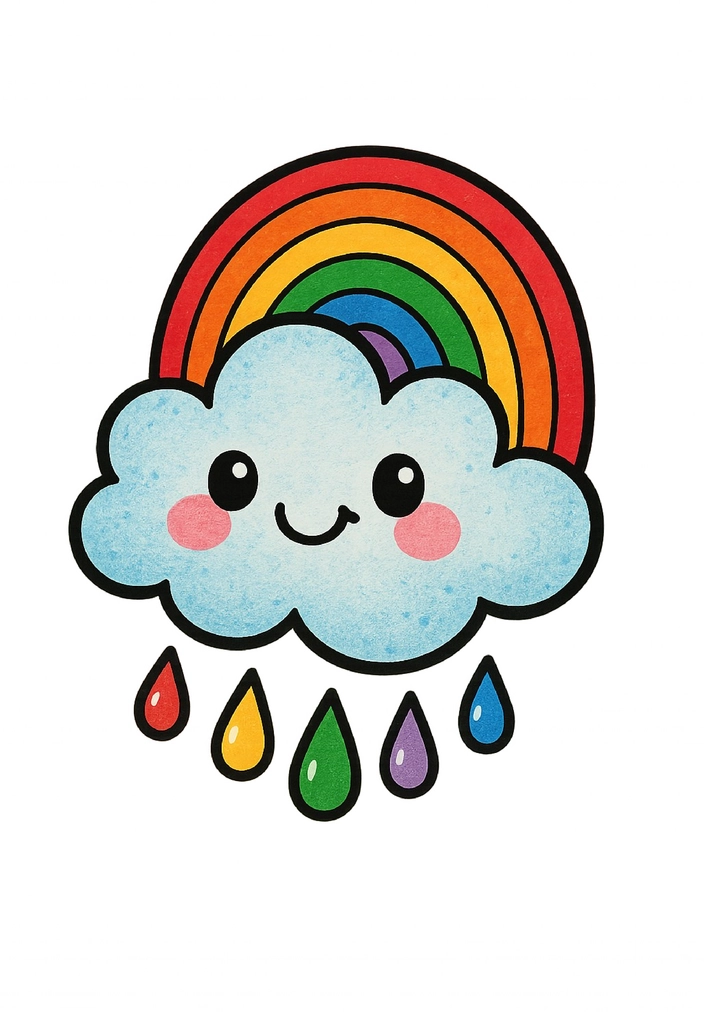 Tattoovorlage verspielte Wolke mit Regenbogen und bunten Tropfen