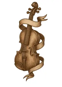 violine-mit-band-umwickelt-musik-tattoo-braun