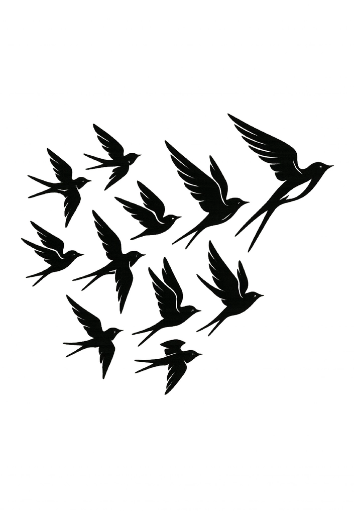 Tattoovorlage Vogelgruppe in Flugformation Schwarz-Weiß