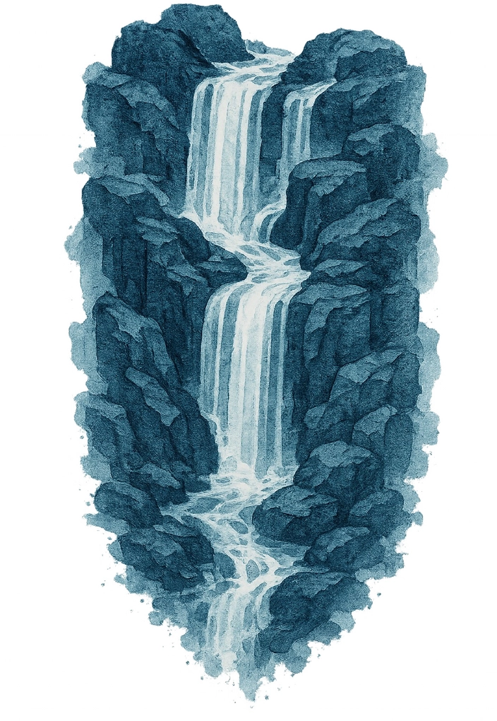 Tattoovorlage Wasserfall über Felsen für Wade