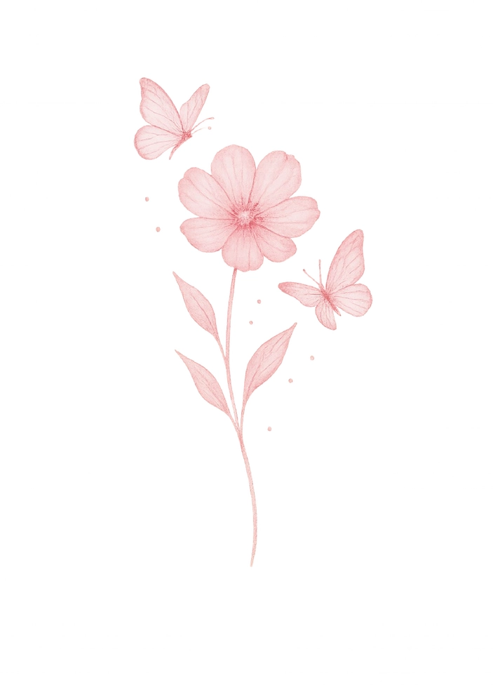 Tattoovorlage zarte Blume mit Schmetterlingen