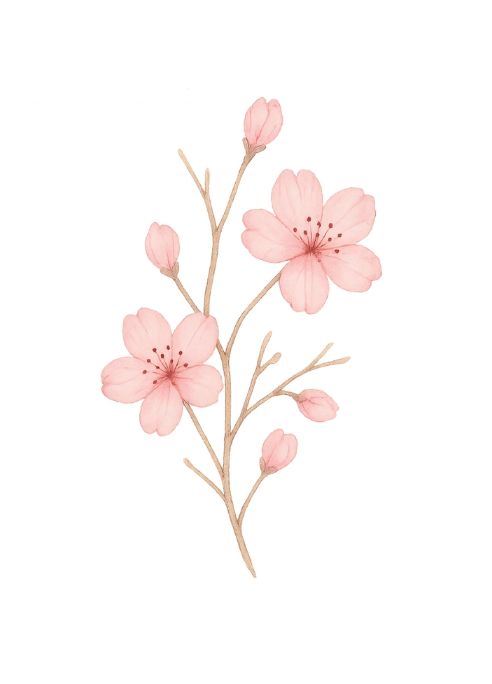 Tattoovorlage zarte Kirschblüten mit feinen Ästen