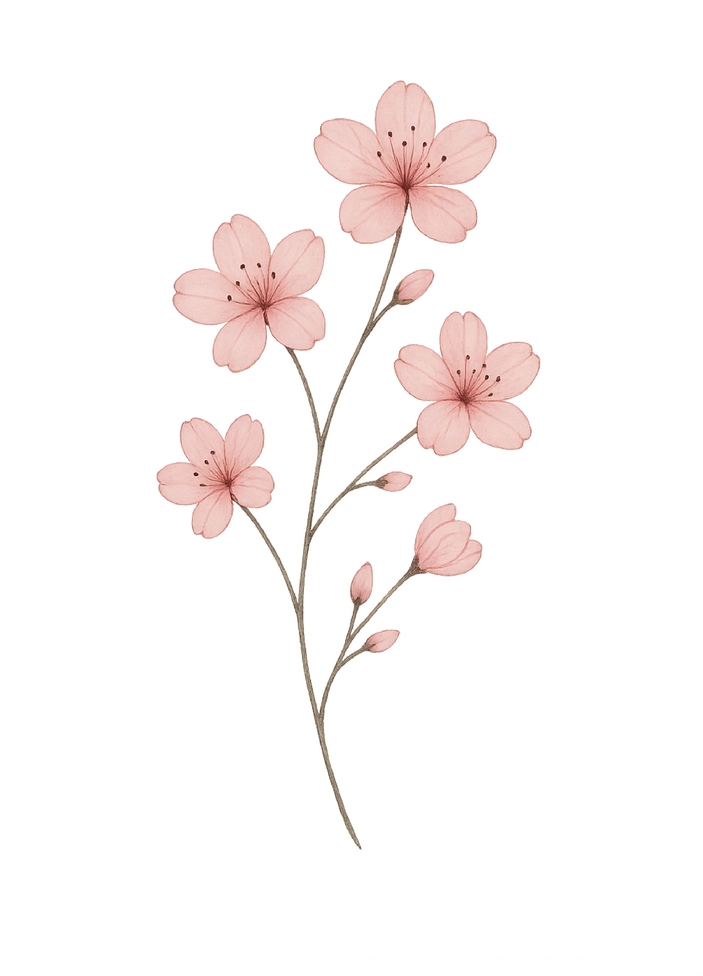 Tattoovorlage zarte rosa Blüten für Oberarmtattoo